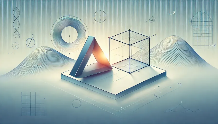 an abstract representation of the mathematical optimization problems discussed, incorporating a triangle and a rectangular box in a clean, minimalistic design. 